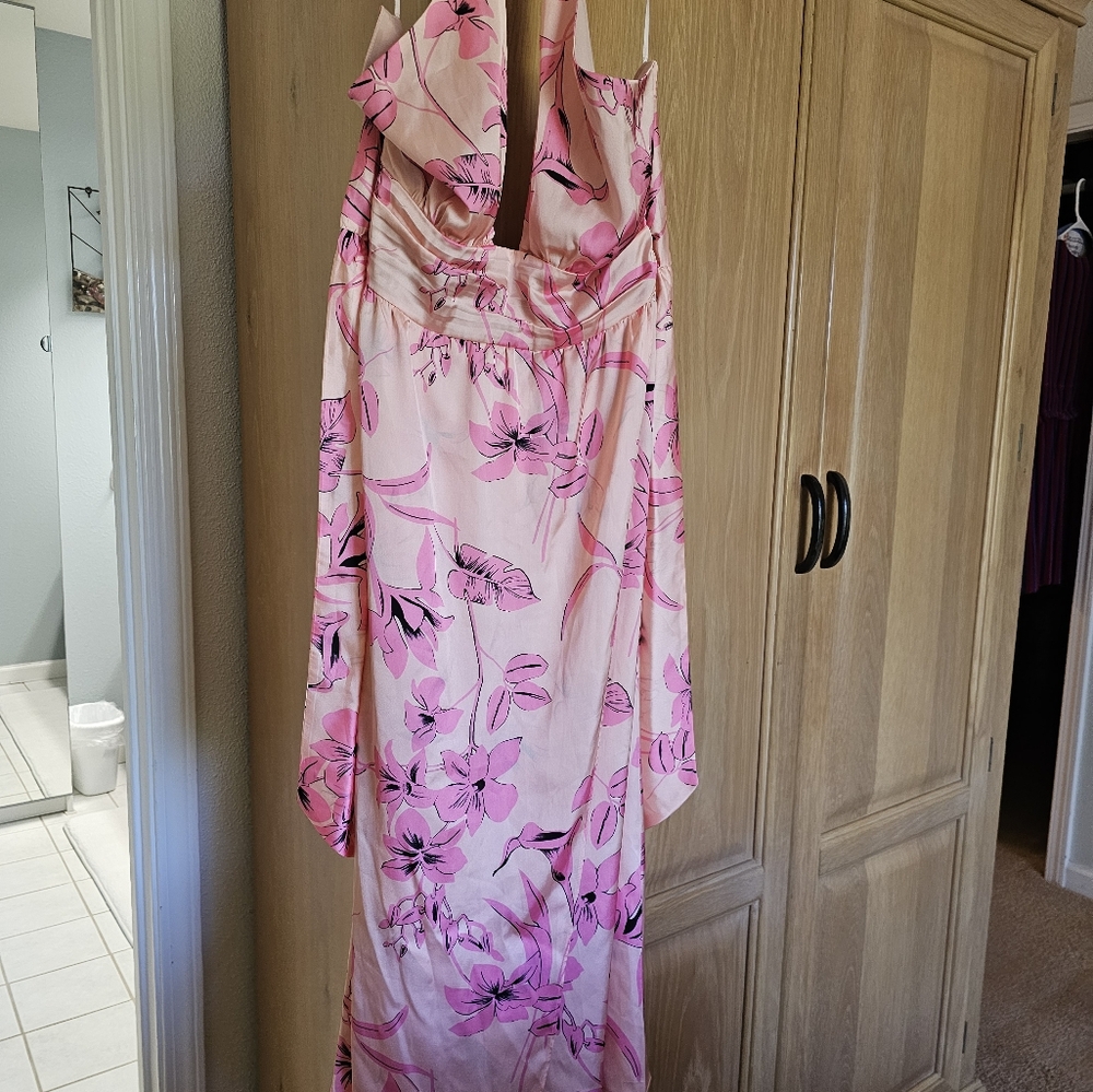 New RAMY BROOK Luna Floral Halter Midi-Dress Size 10 Wild Pink Combo NWT